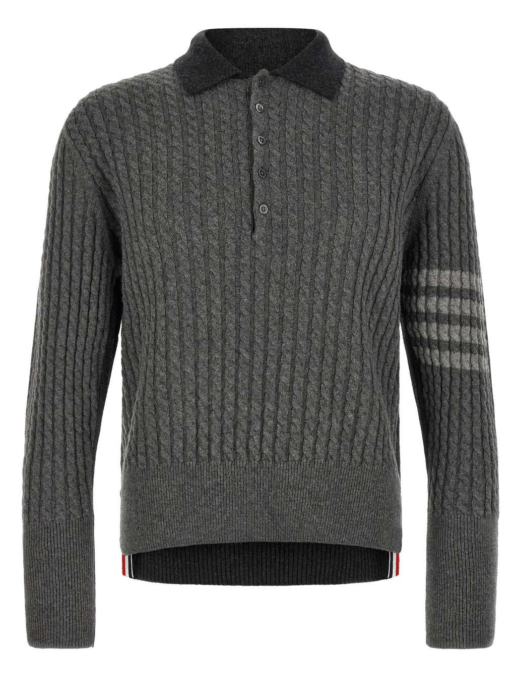 Gray Virgin Wool 2-In-1 Trompe L’oeil Long-Sleeve Polo Shirt