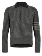 Gray Virgin Wool 2-In-1 Trompe L’oeil Long-Sleeve Polo Shirt