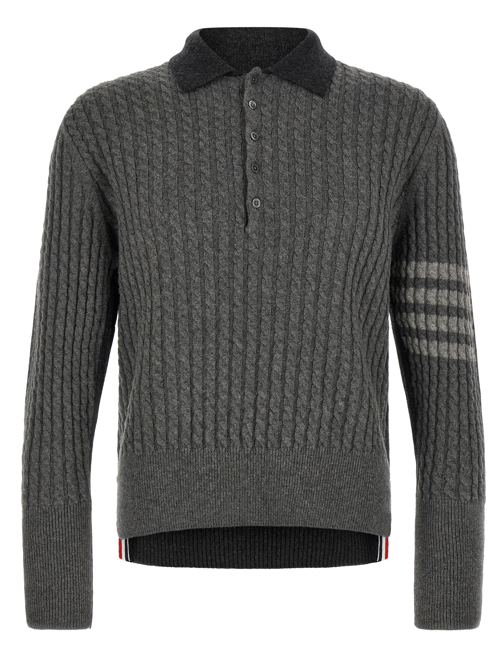 Gray Virgin Wool 2-In-1 Trompe L’oeil Long-Sleeve Polo Shirt
