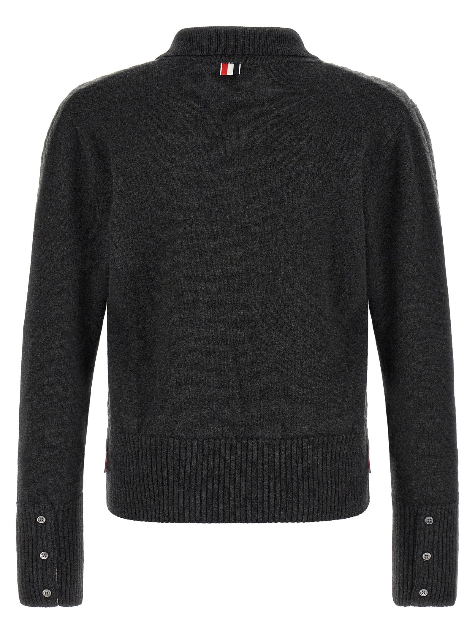 Gray Virgin Wool 2-In-1 Trompe L’oeil Long-Sleeve Polo Shirt