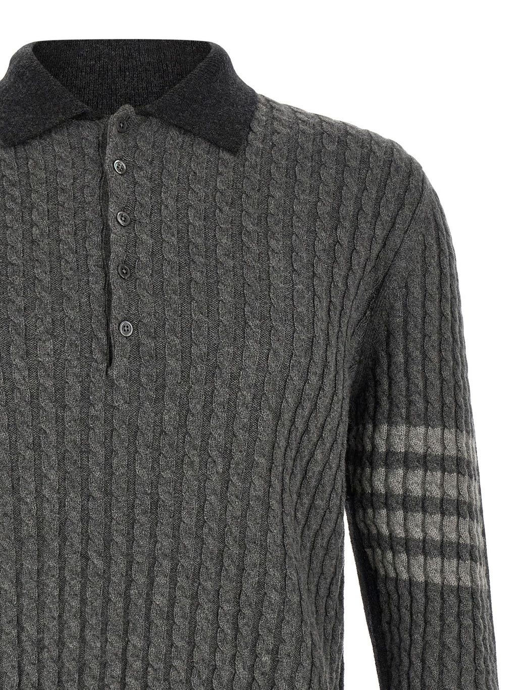 Gray Virgin Wool 2-In-1 Trompe L’oeil Long-Sleeve Polo Shirt