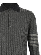 Gray Virgin Wool 2-In-1 Trompe L’oeil Long-Sleeve Polo Shirt