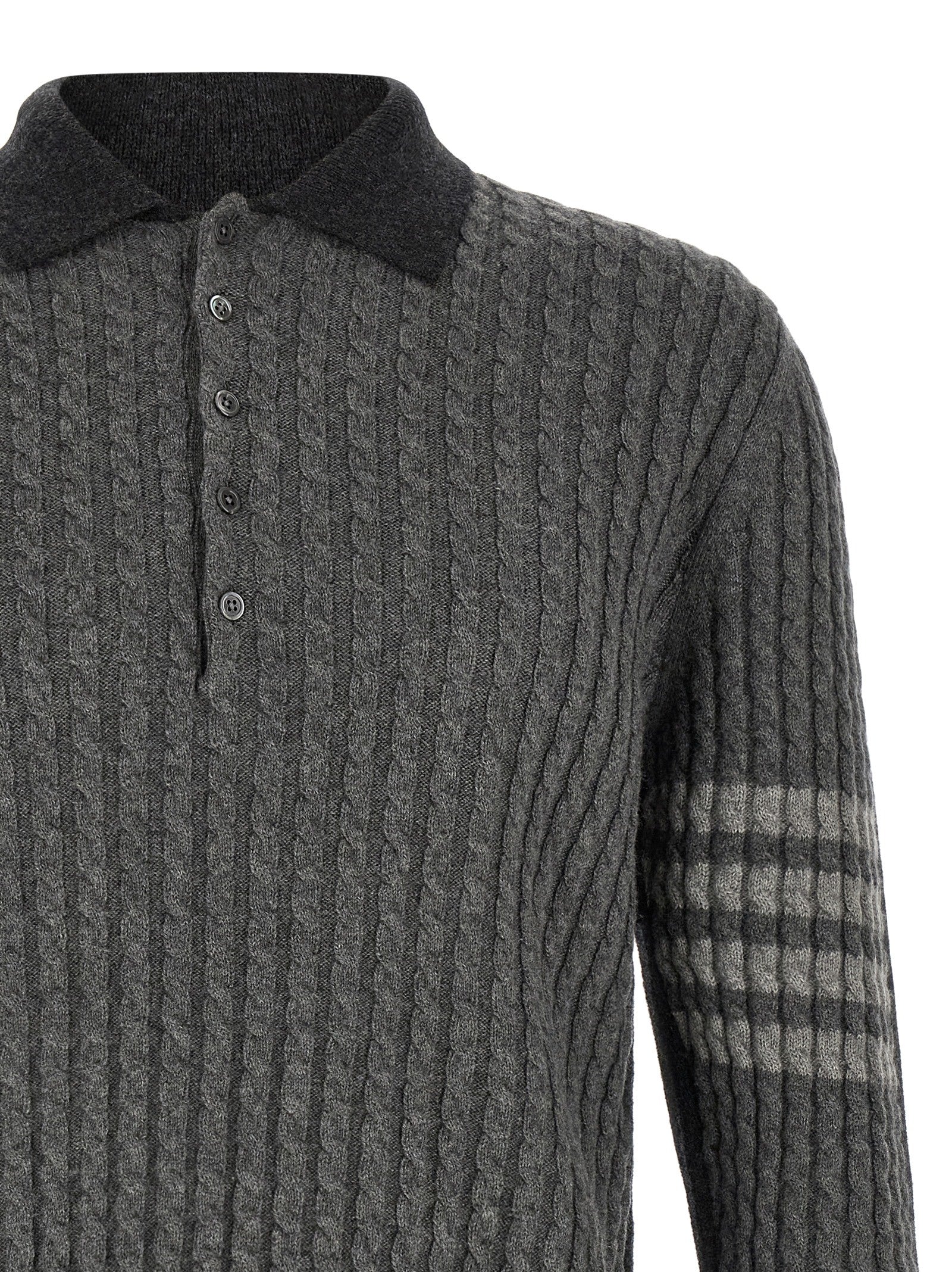 Gray Virgin Wool 2-In-1 Trompe L’oeil Long-Sleeve Polo Shirt