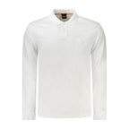 Slim-Fit Long Sleeve Polo in White Cotton‑Elastane
