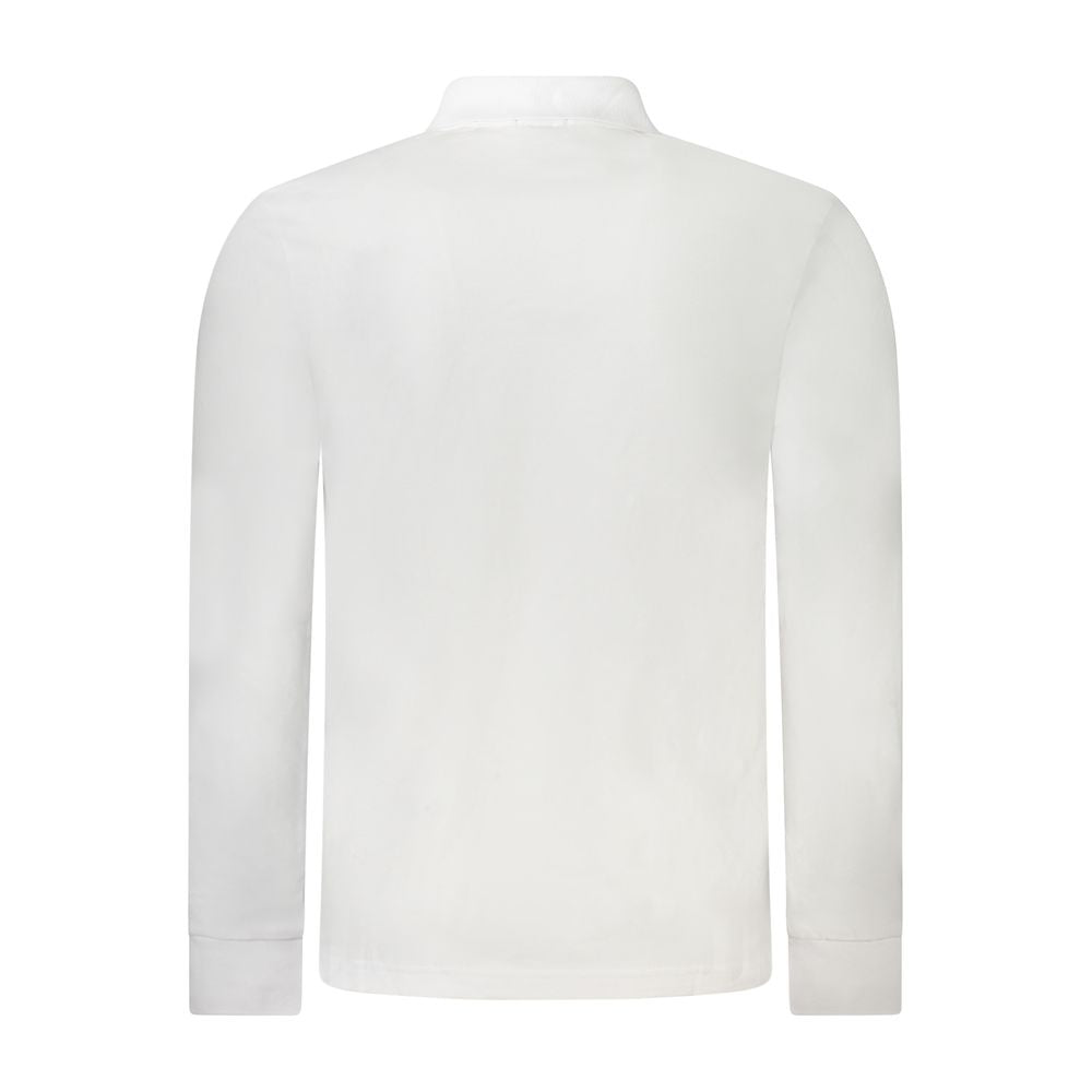 Slim-Fit Long Sleeve Polo in White Cotton‑Elastane