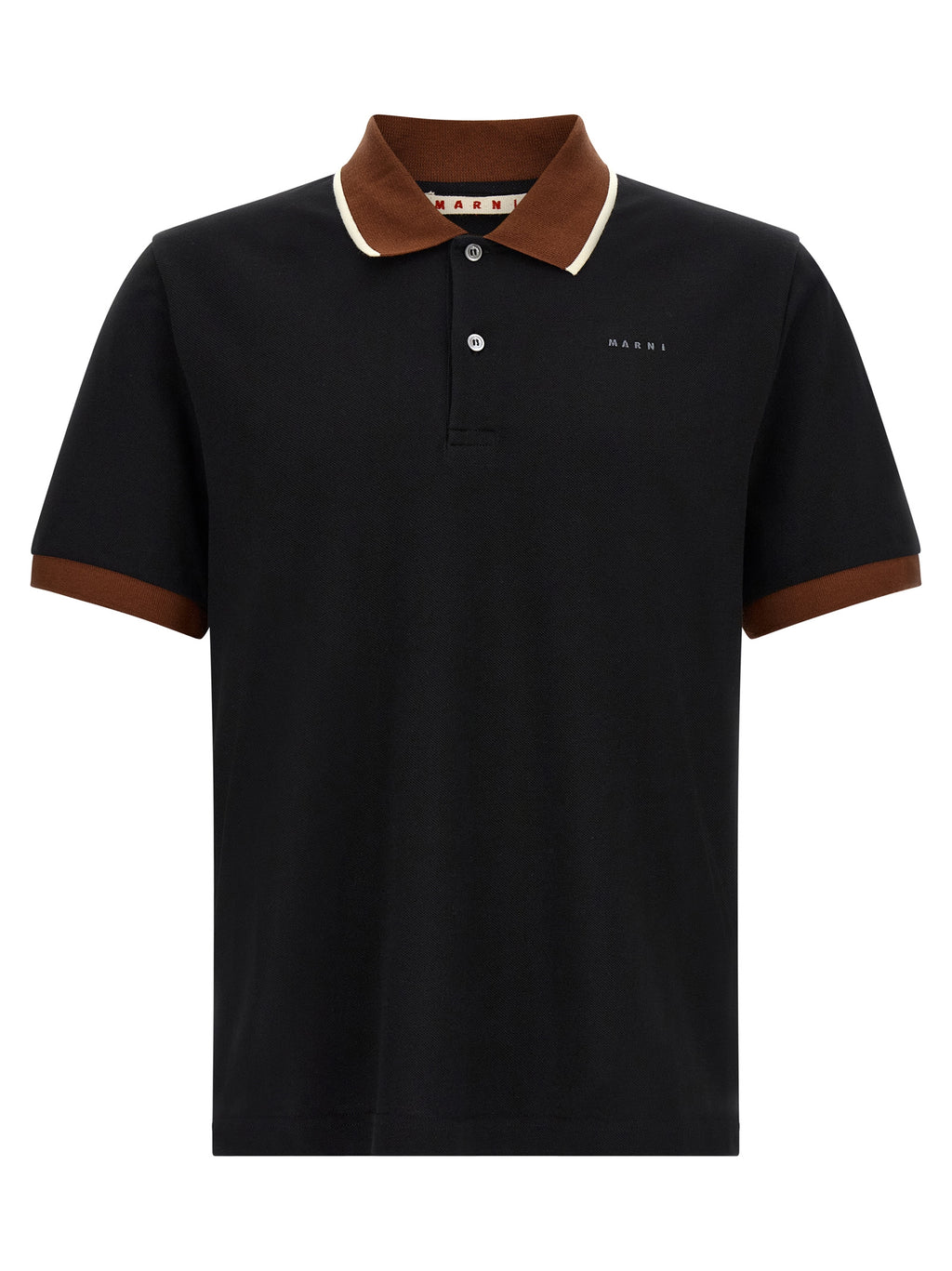 Black Cotton Polo with Contrasting Collar