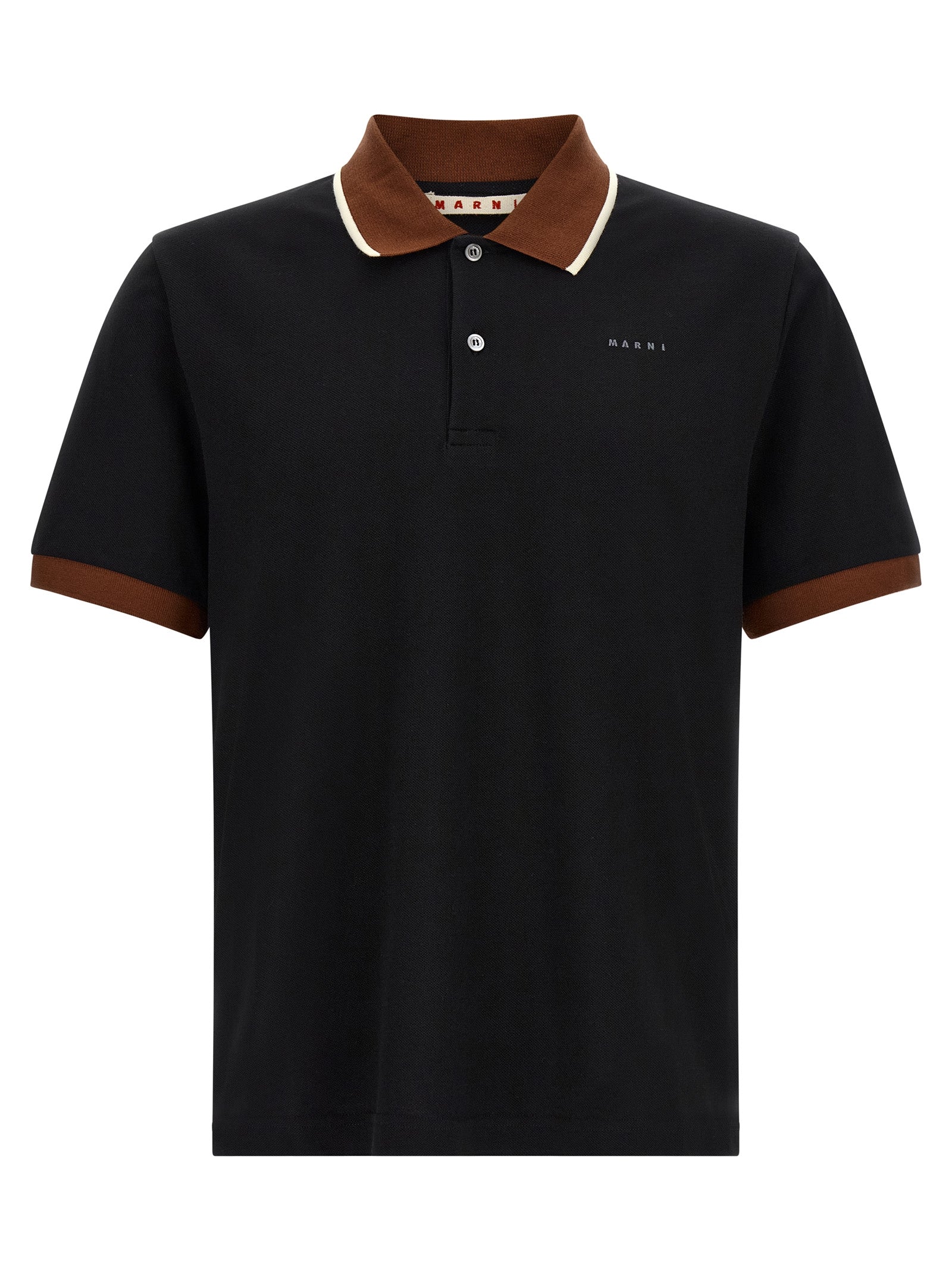 Black Cotton Polo with Contrasting Collar