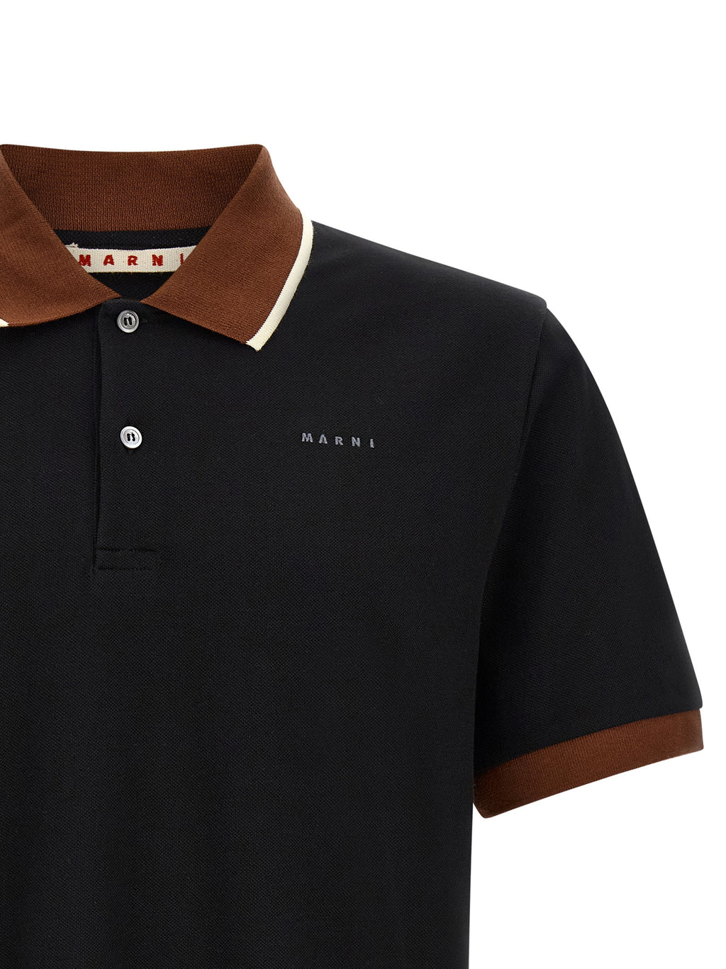 Black Cotton Polo with Contrasting Collar