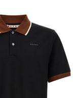 Black Cotton Polo with Contrasting Collar