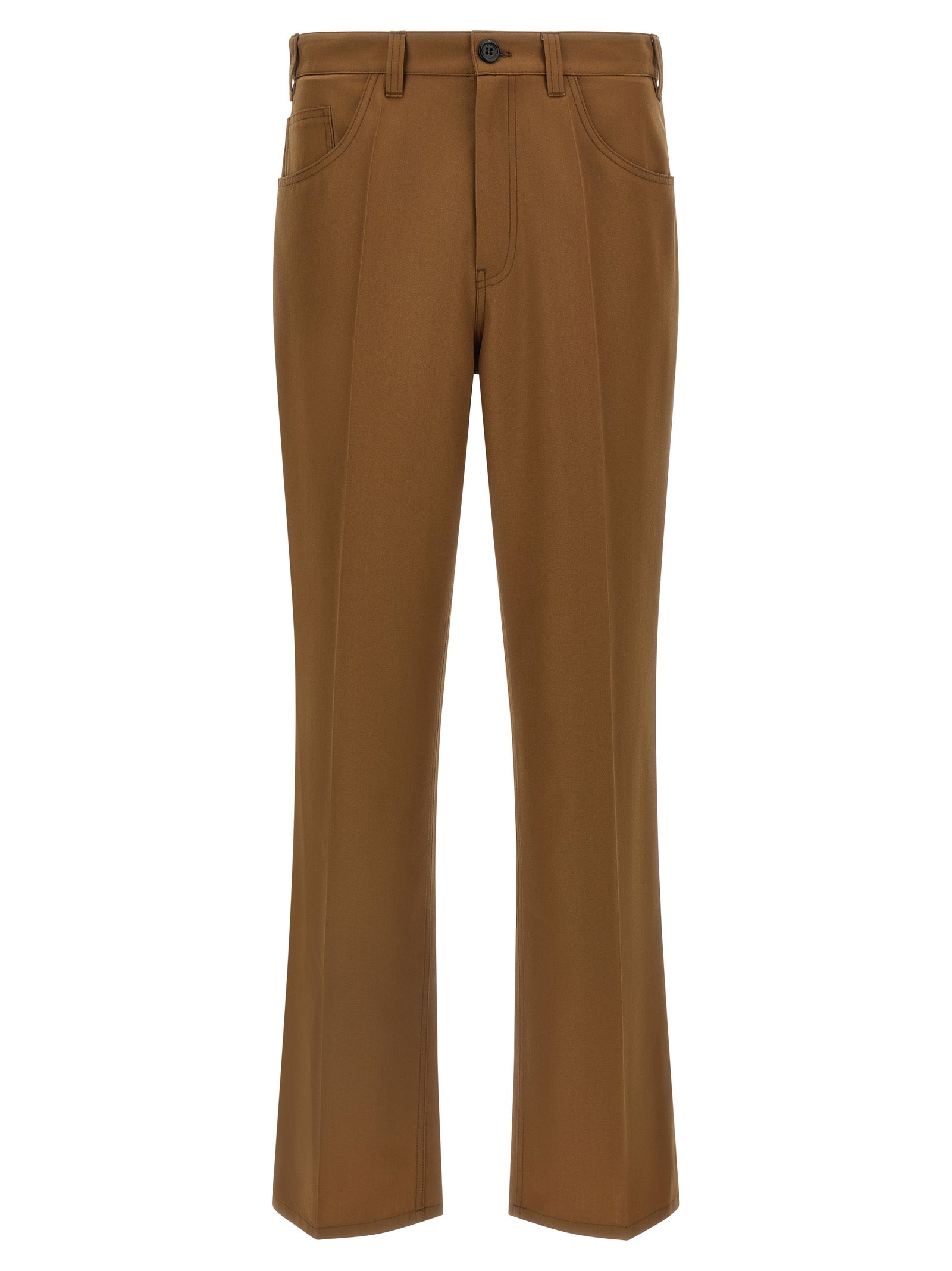 Brown Virgin Wool Straight-Leg Trousers