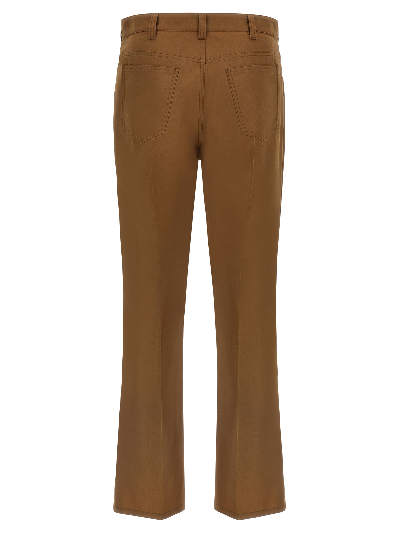 Brown Virgin Wool Straight-Leg Trousers