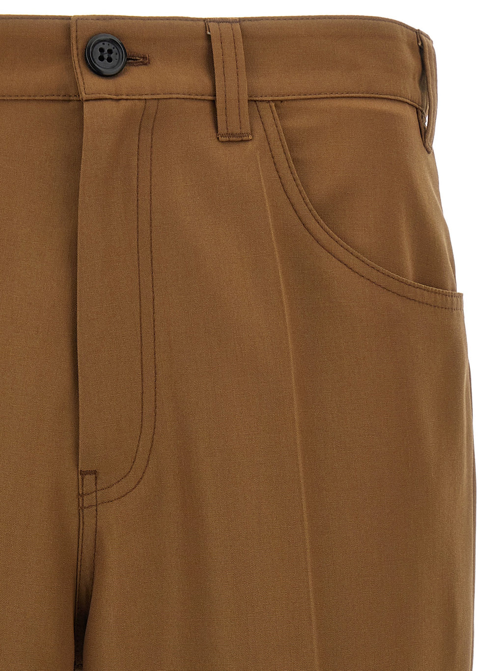 Brown Virgin Wool Straight-Leg Trousers