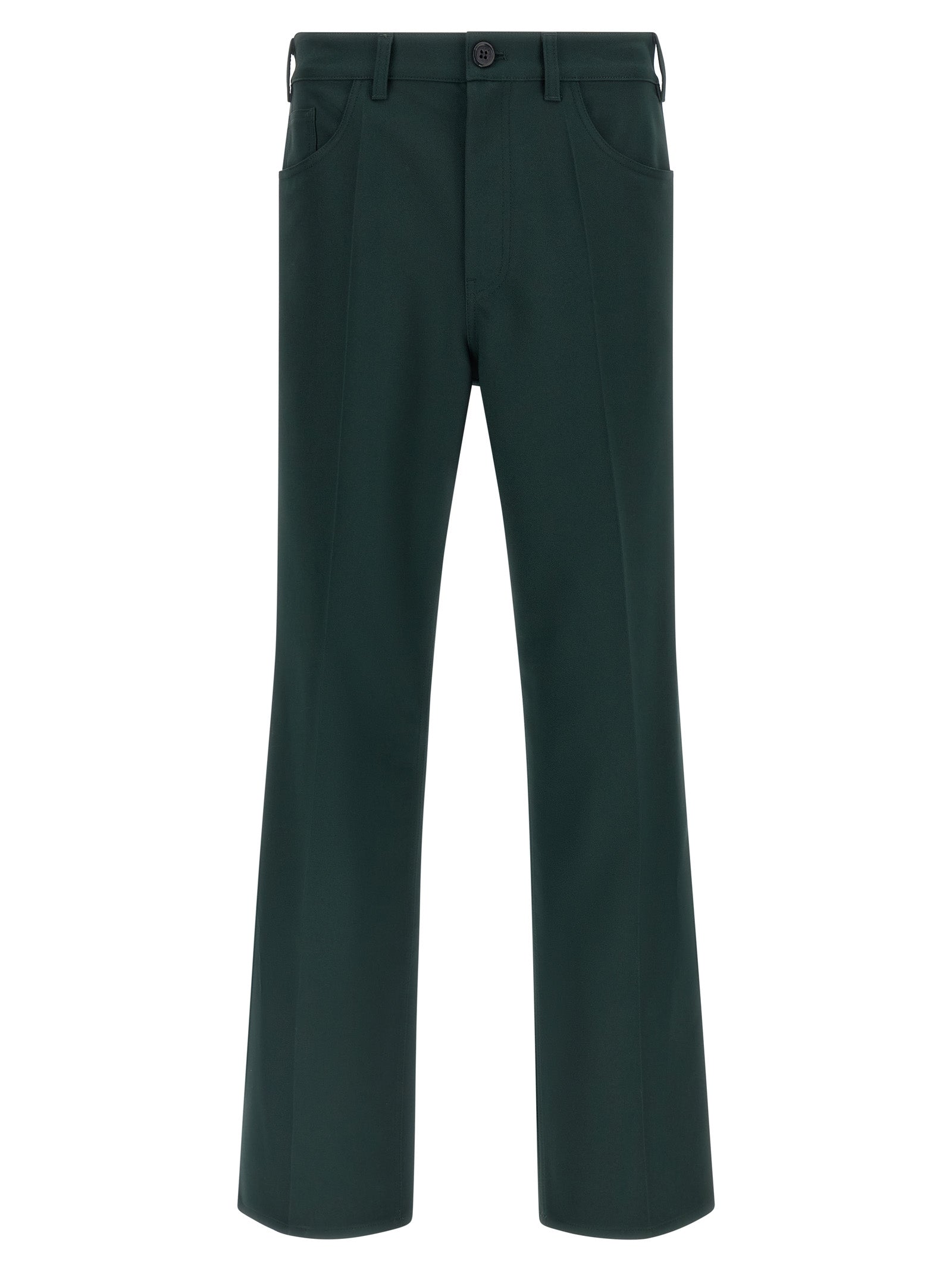 Dark Green Technical Twill Flared Pants
