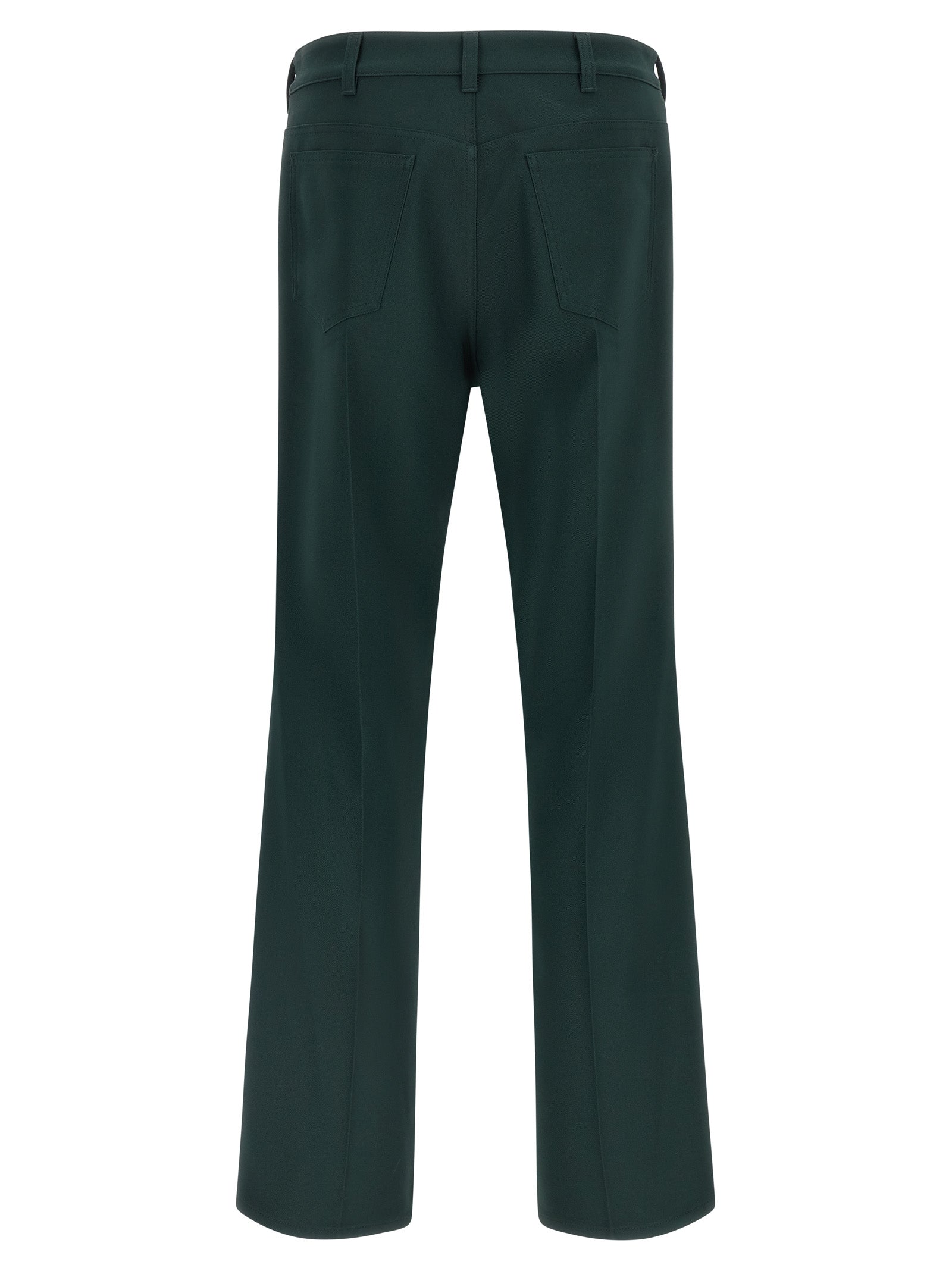 Dark Green Technical Twill Flared Pants