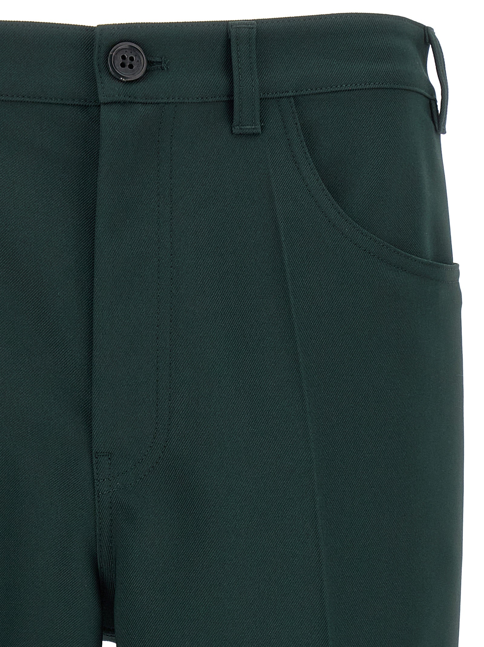 Dark Green Technical Twill Flared Pants