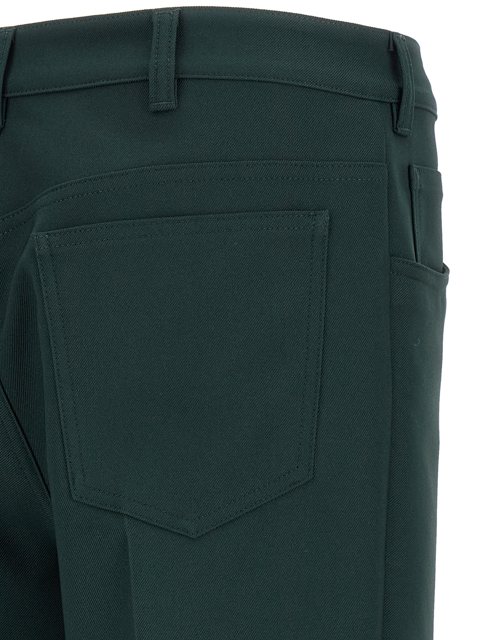 Dark Green Technical Twill Flared Pants