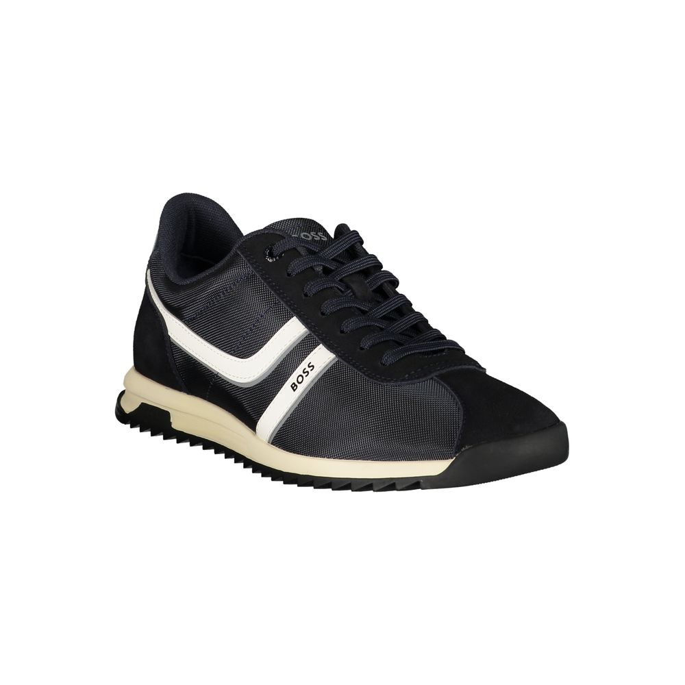 Blue Polyurethane Lace‑Up Sneaker