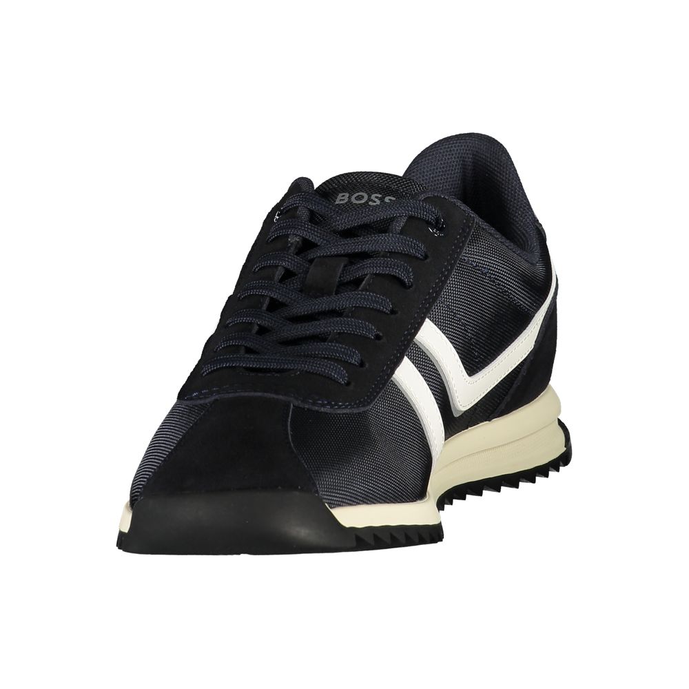 Blue Polyurethane Lace‑Up Sneaker
