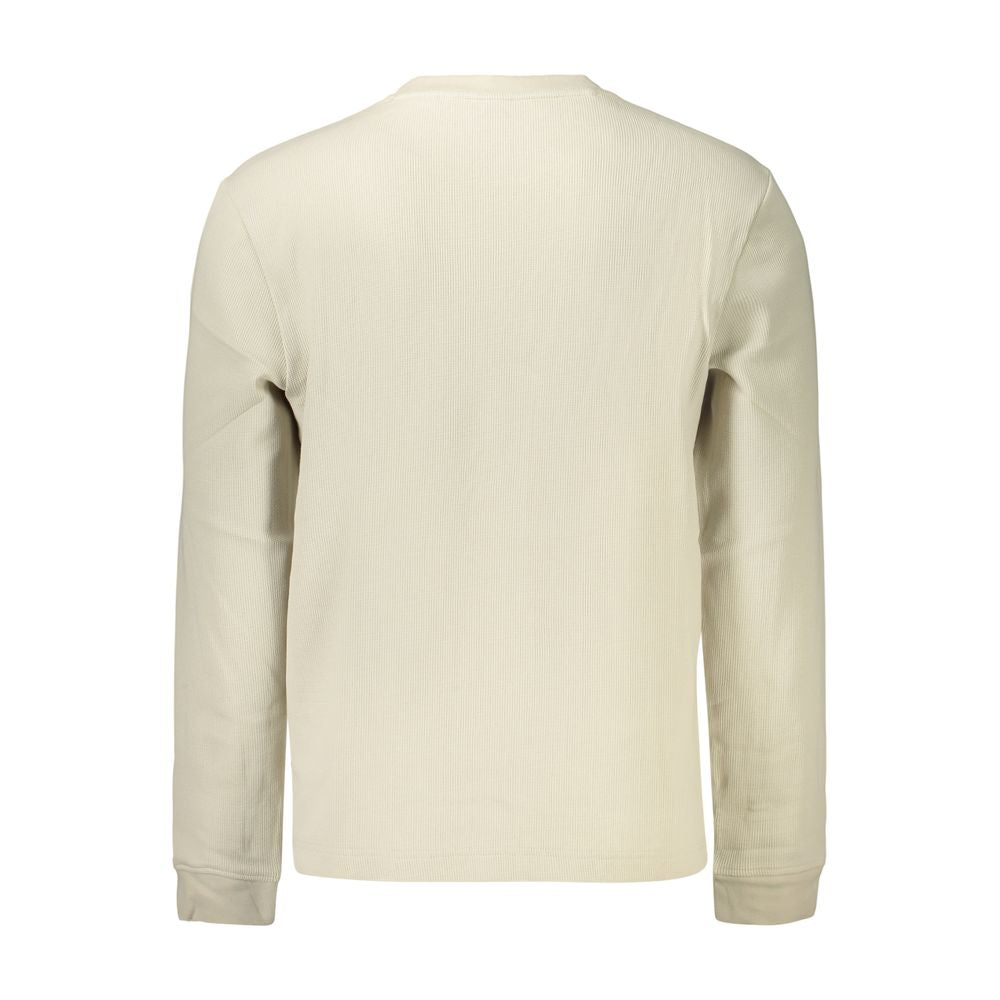 Beige Cotton Long-Sleeved Crew Neck Shirt