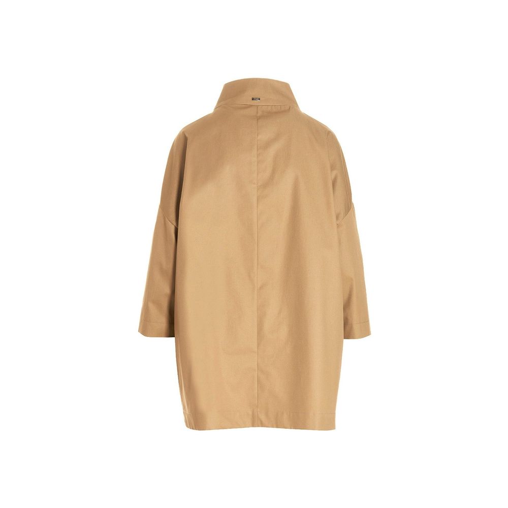 Brown Cotton Long Coat With Removable Scarf