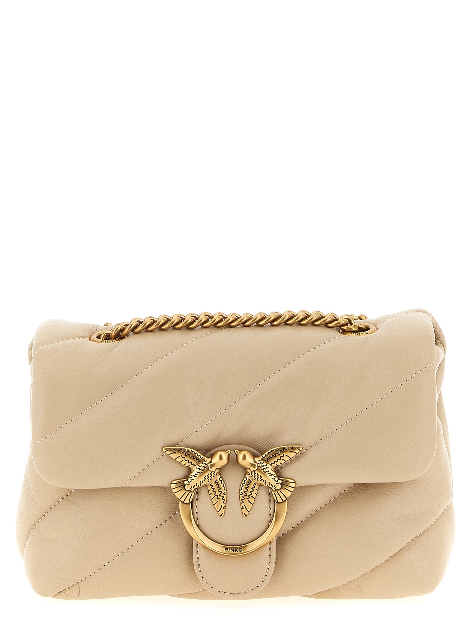 Beige Lambskin Mini Love Puff Crossbody Bag