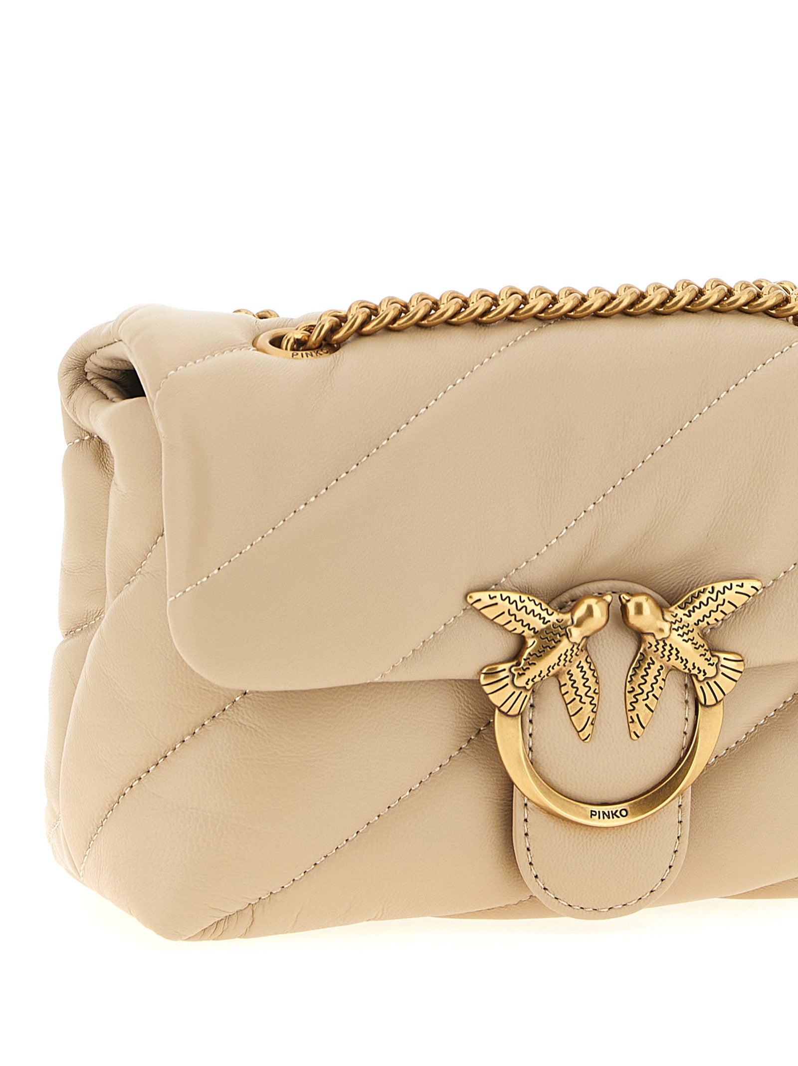 Beige Lambskin Mini Love Puff Crossbody Bag