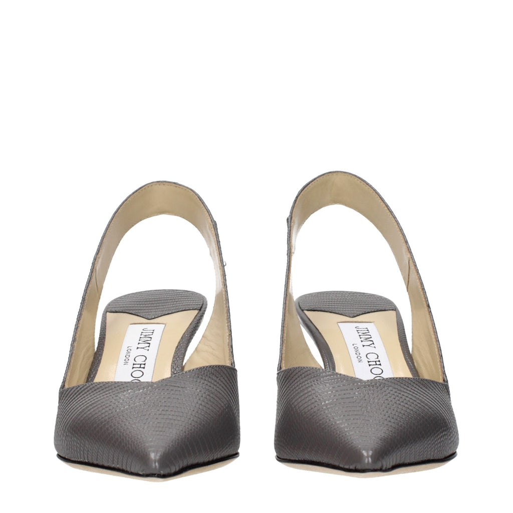 Gray Leather High Heel Pumps