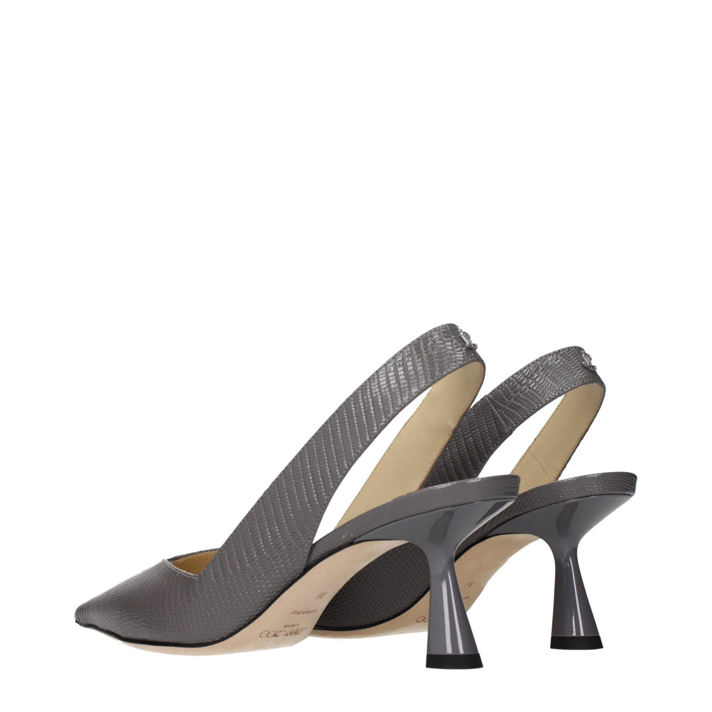 Gray Leather High Heel Pumps