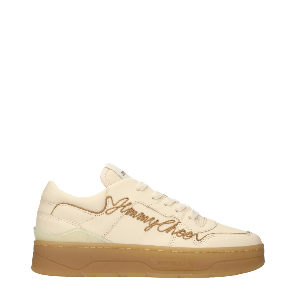 Beige Leather Low Top Sneakers