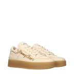 Beige Leather Low Top Sneakers
