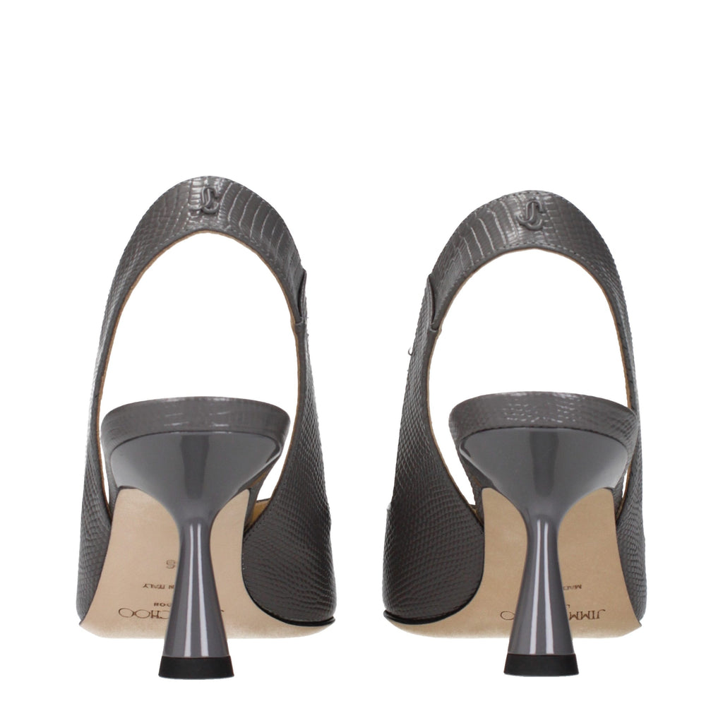 Gray Leather High Heel Pumps