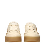 Beige Leather Low Top Sneakers