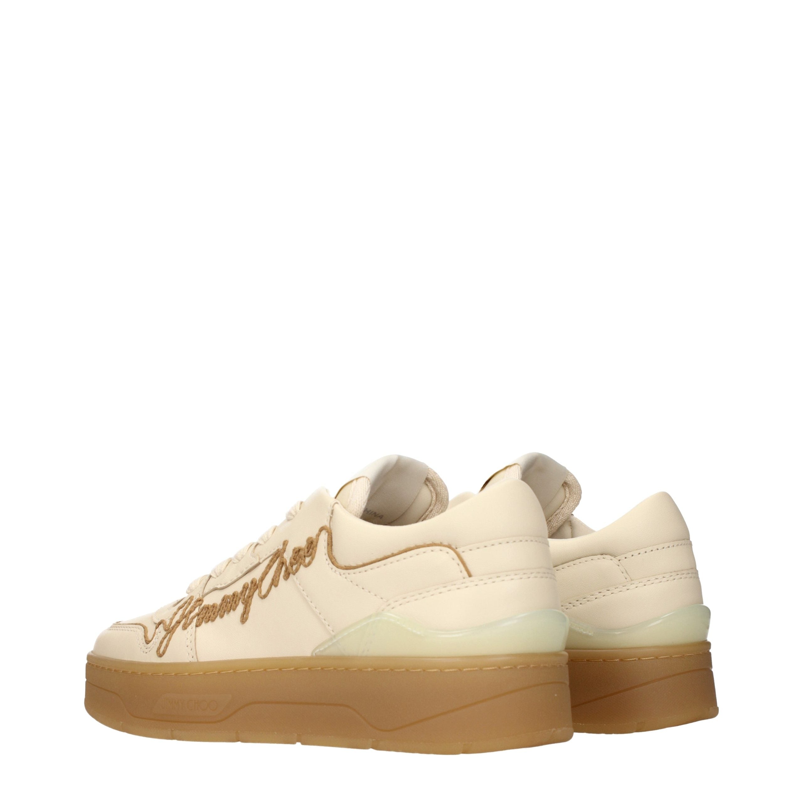 Beige Leather Low Top Sneakers