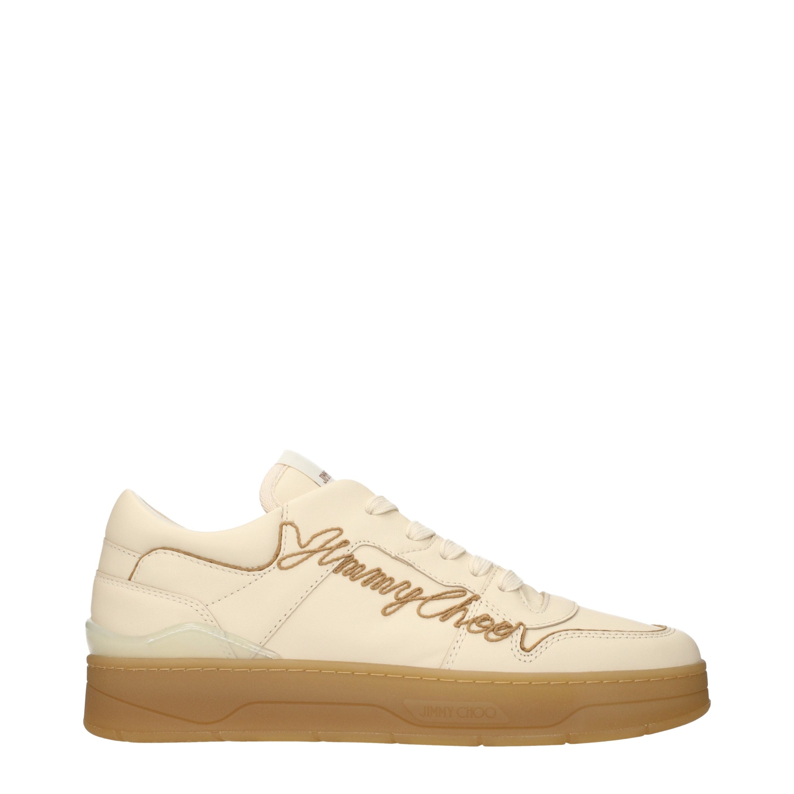 Beige Leather Low-Top Sneakers