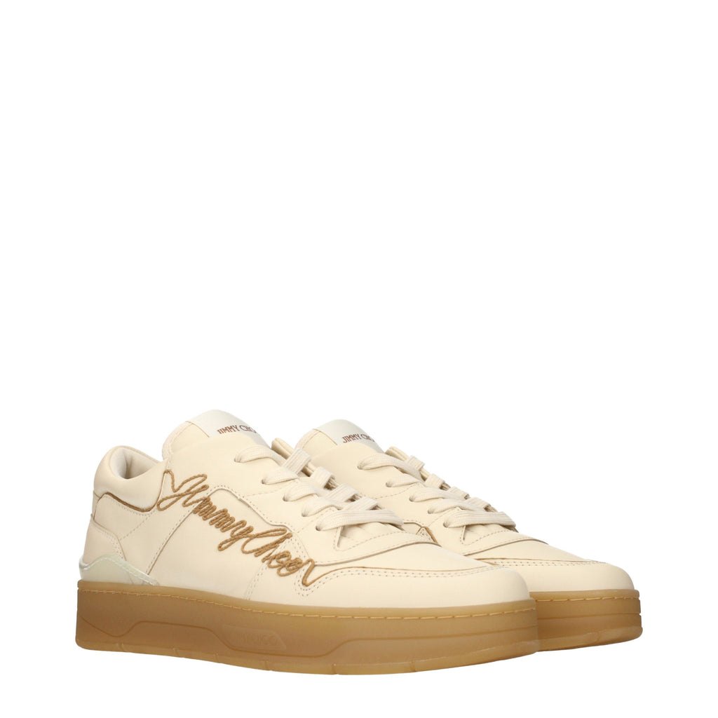 Beige Leather Low-Top Sneakers