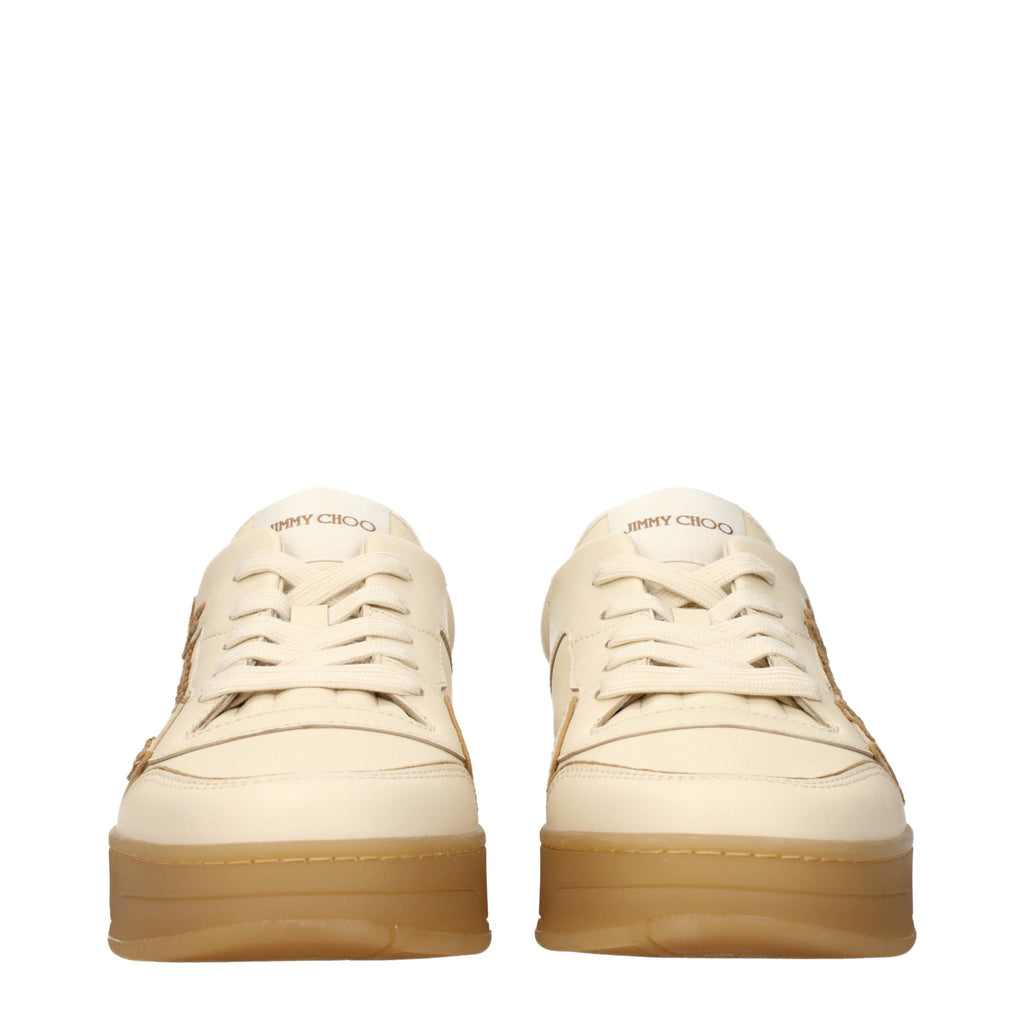 Beige Leather Low-Top Sneakers