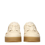 Beige Leather Low-Top Sneakers