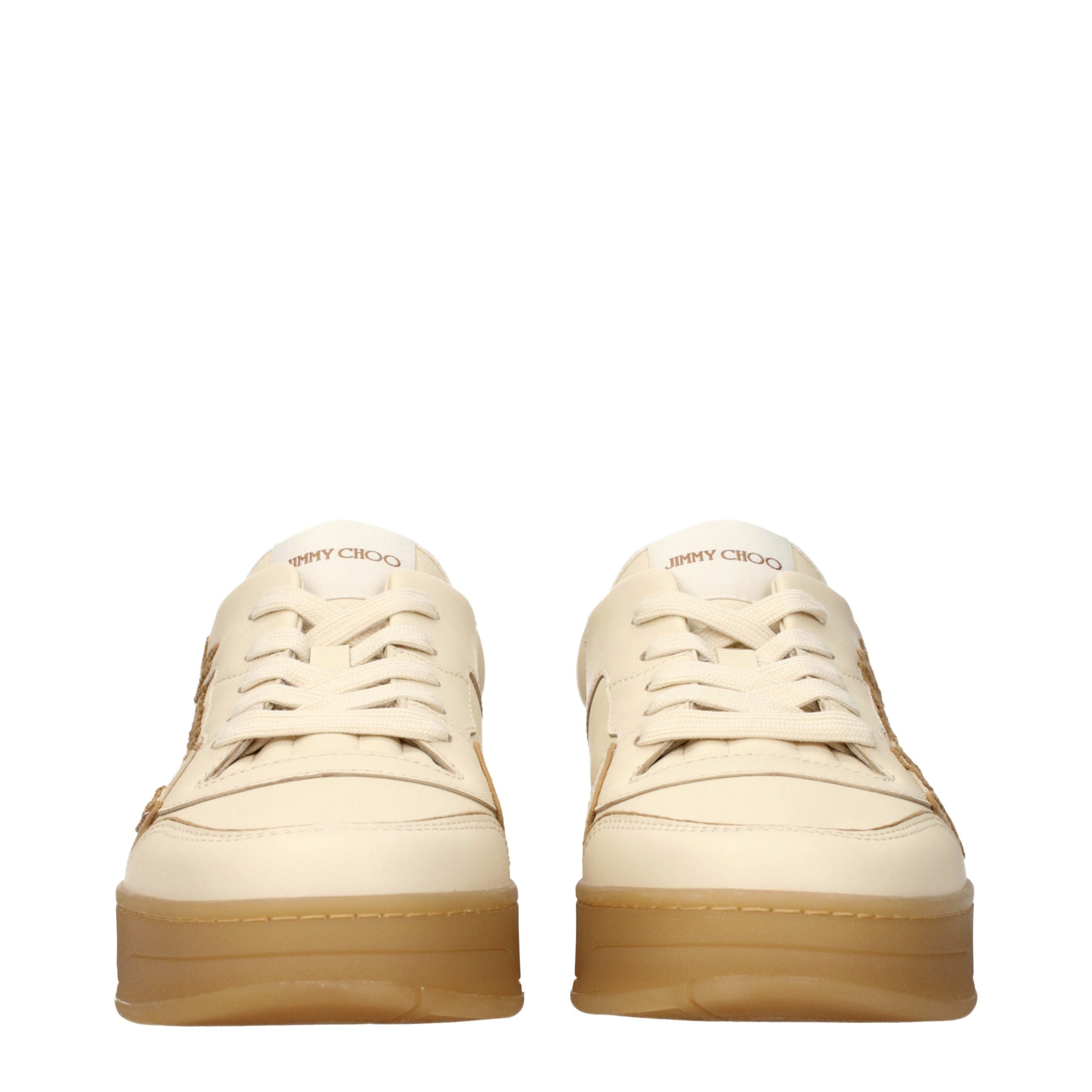 Beige Leather Low-Top Sneakers