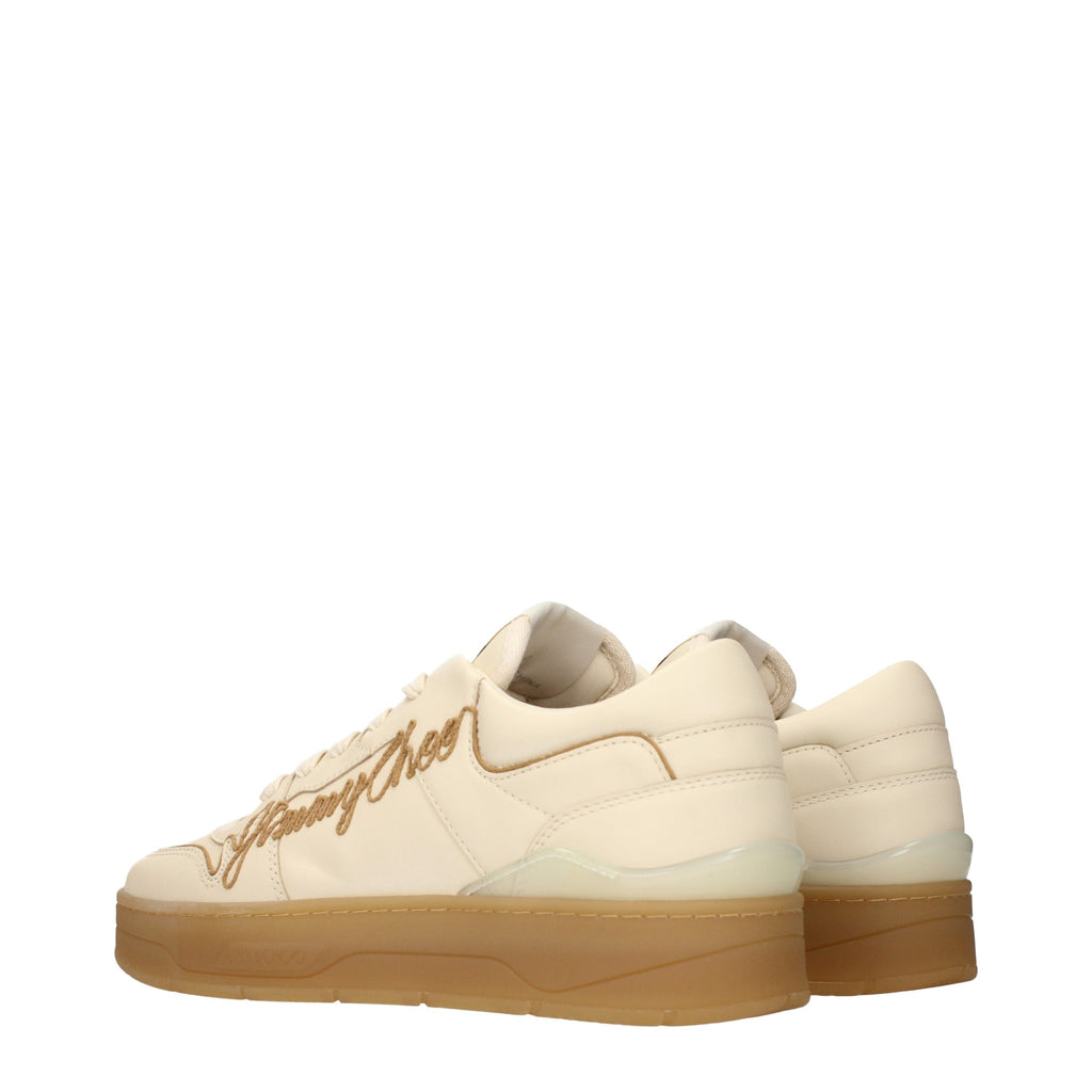 Beige Leather Low-Top Sneakers
