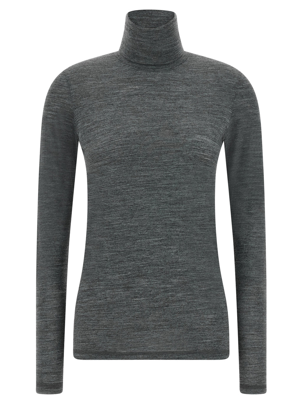 Gray Polyester Virgin Wool Long‑Sleeve T‑Shirt