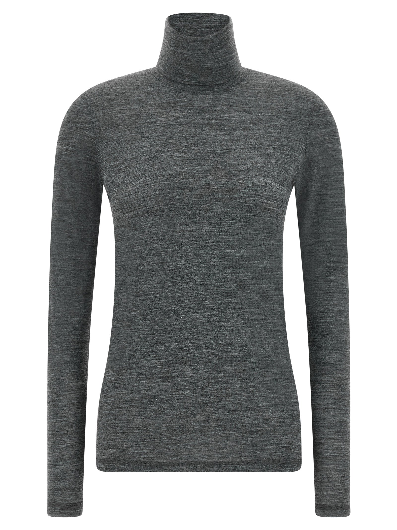 Gray Polyester Virgin Wool Long‑Sleeve T‑Shirt