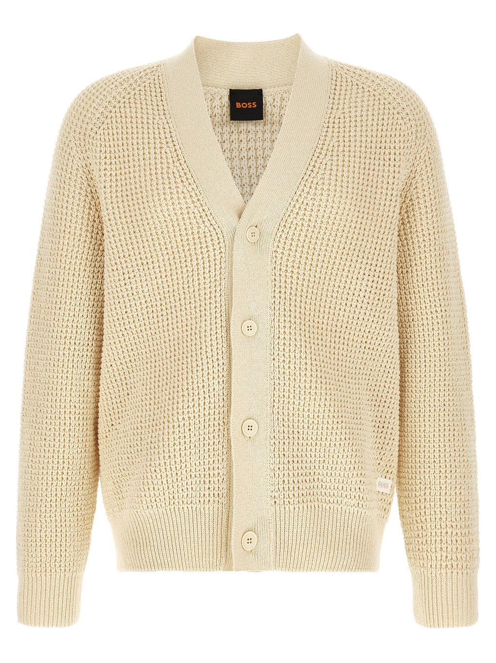 Beige Structured Cotton V‑Neck Cardigan