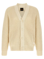 Beige Structured Cotton V‑Neck Cardigan