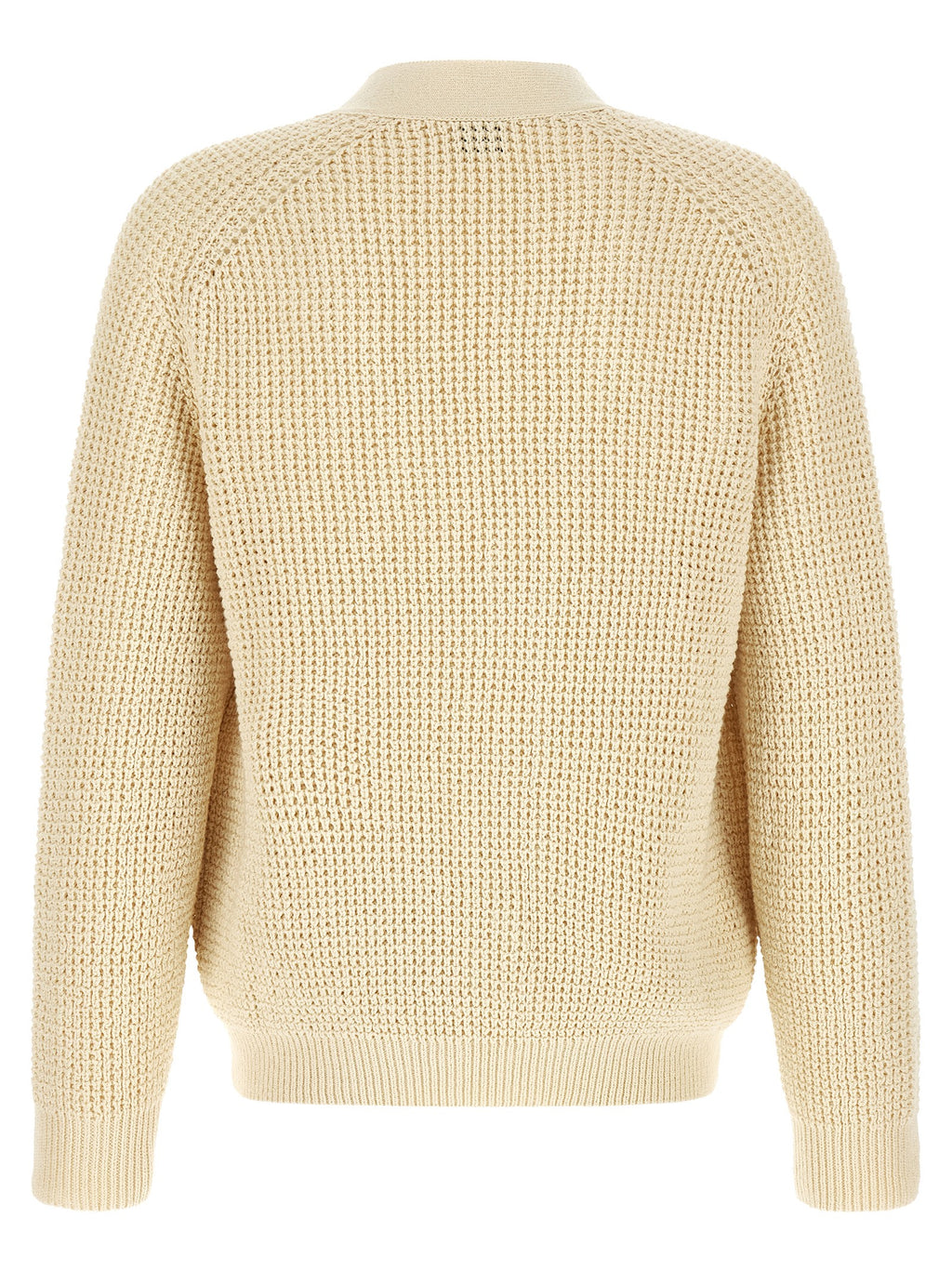 Beige Structured Cotton V‑Neck Cardigan