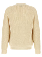 Beige Structured Cotton V‑Neck Cardigan