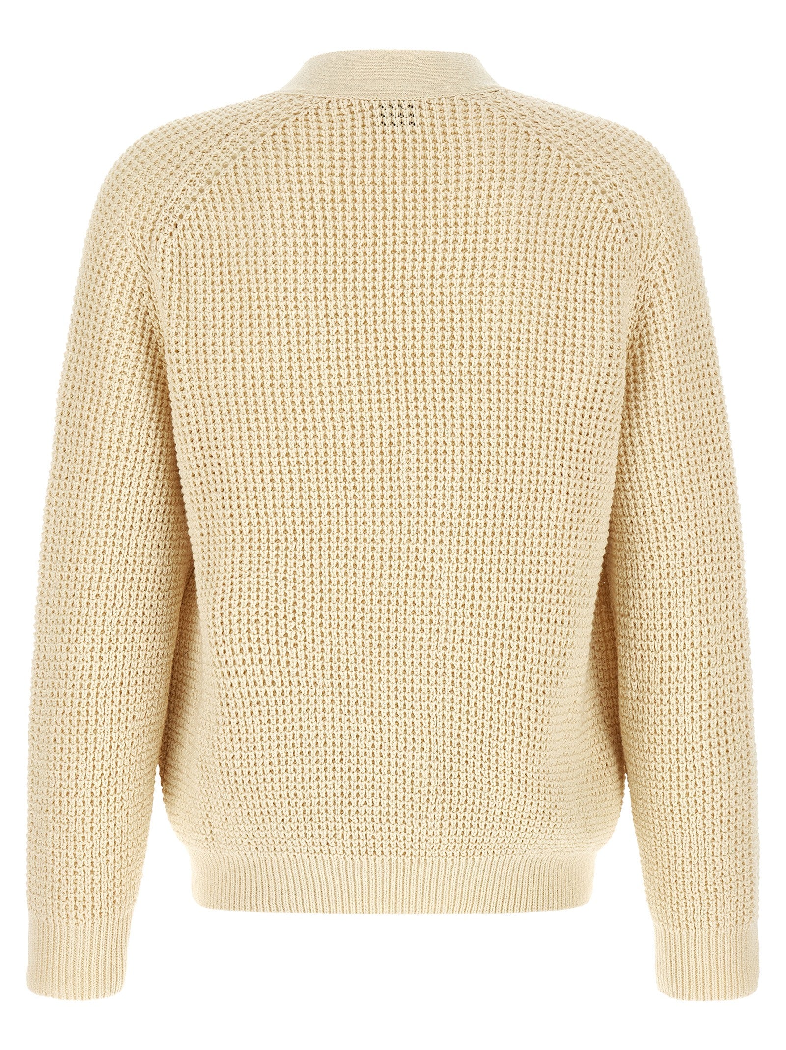 Beige Structured Cotton V‑Neck Cardigan