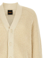 Beige Structured Cotton V‑Neck Cardigan