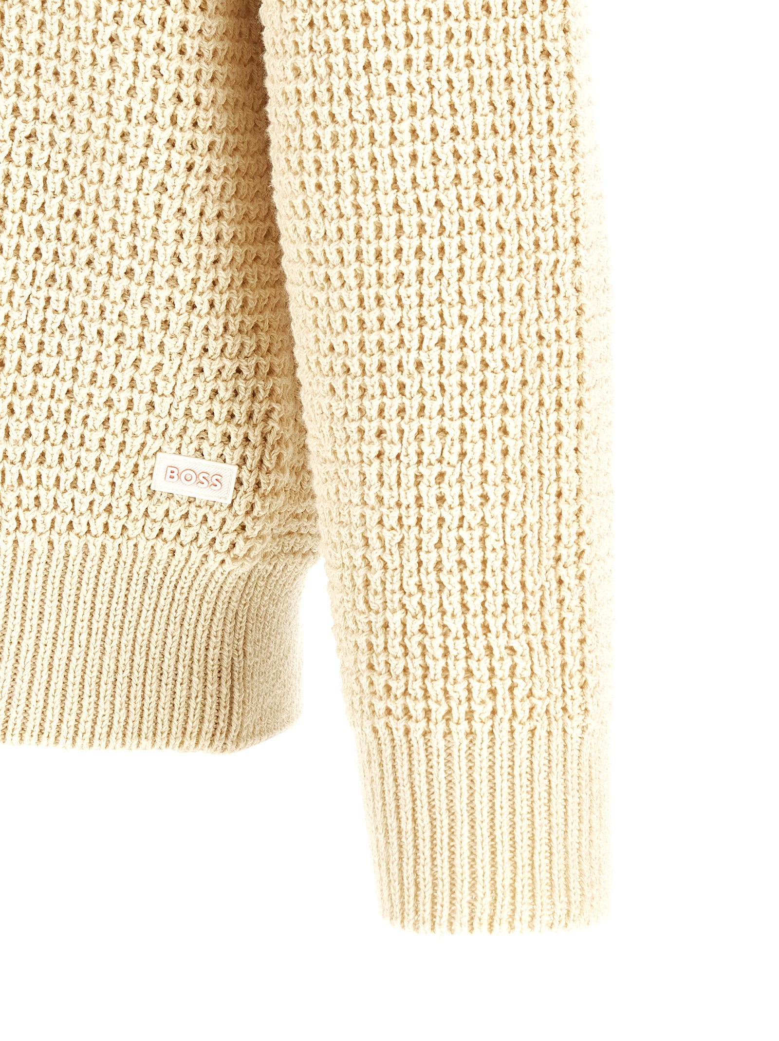 Beige Structured Cotton V‑Neck Cardigan