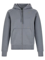 Gray Cotton-Blend Hooded Zip Sweatshirt