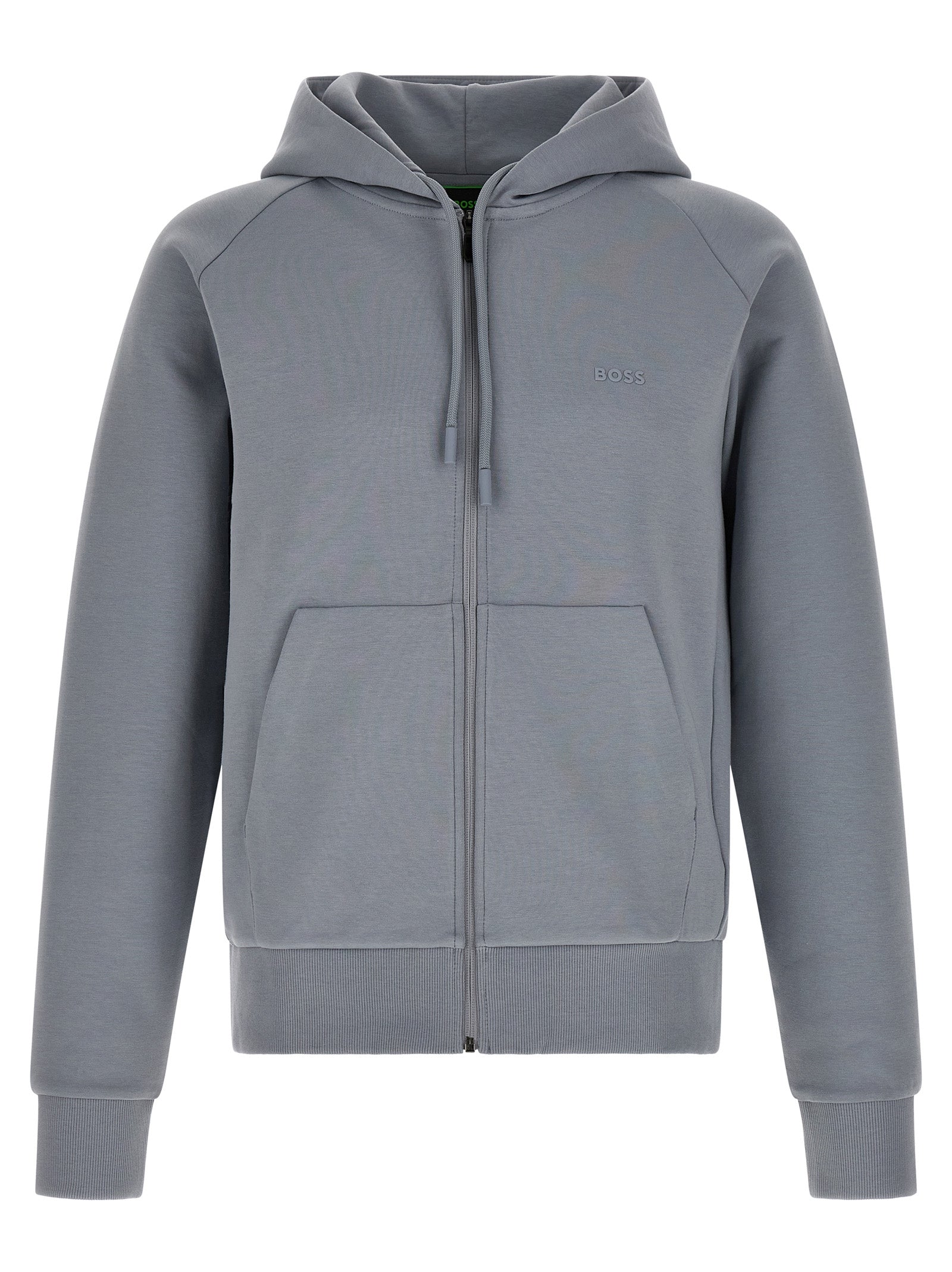 Gray Cotton-Blend Hooded Zip Sweatshirt